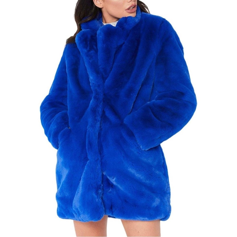 Blue faux fur coat
